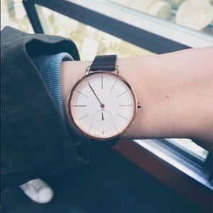 NWT Skagen Denmark Hagen Leather Watch rose gold